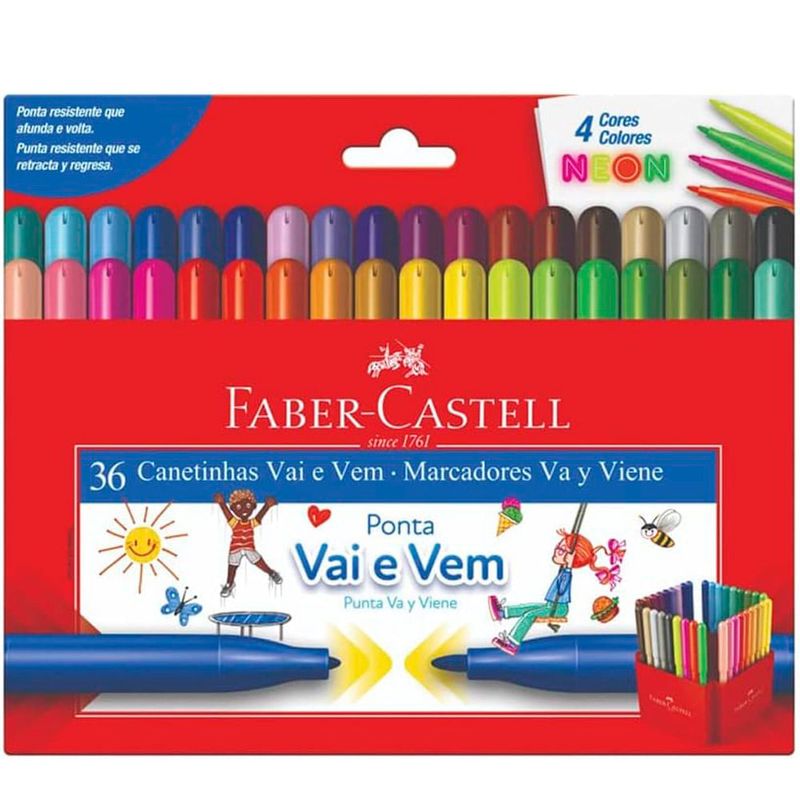 caneta hidrocor faber castell vai e vem 36 cores 150136vvzf