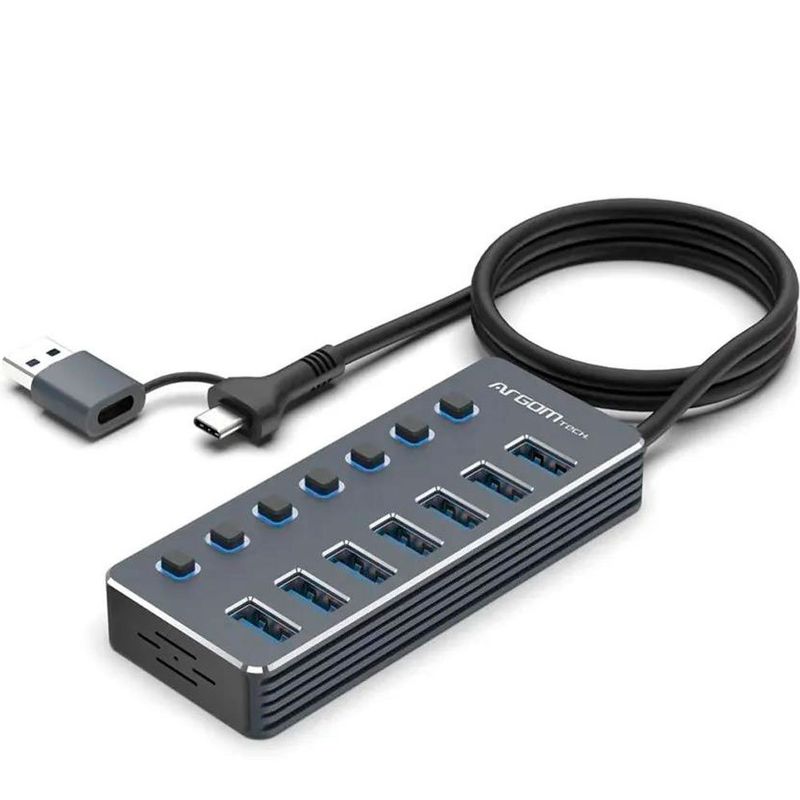 switch argom 7 portas usb-a/c 3.0 one axess cinza (mp)