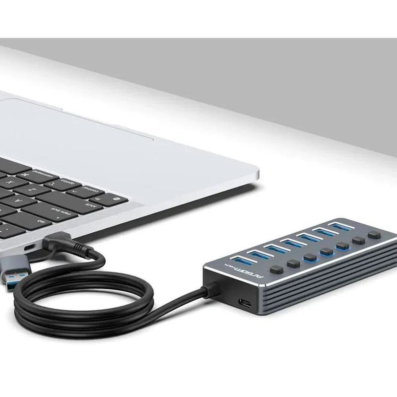 switch argom 7 portas usb-a/c 3.0 one axess cinza (mp)