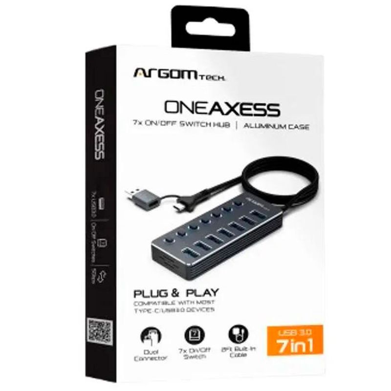 switch argom 7 portas usb-a/c 3.0 one axess cinza (mp)