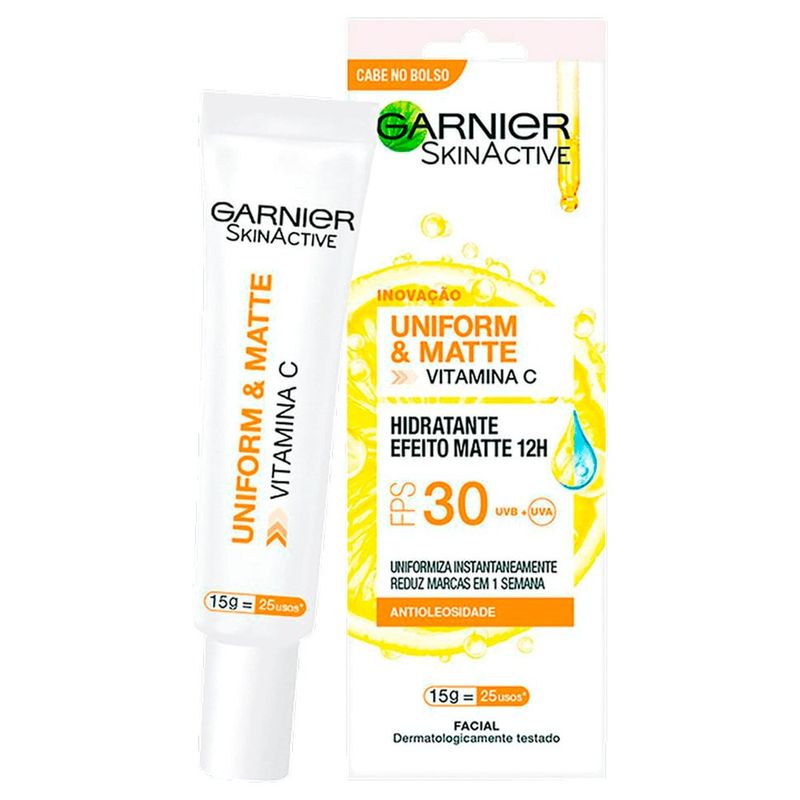hidratante facial garnier skinactive uniform & matte vitamina c fps30 15g