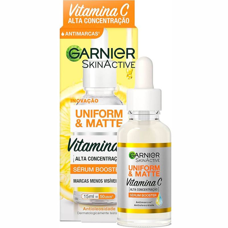 sérum booster facial antimanchas antioleosidade garnier uniform & matte vitaminac 15ml