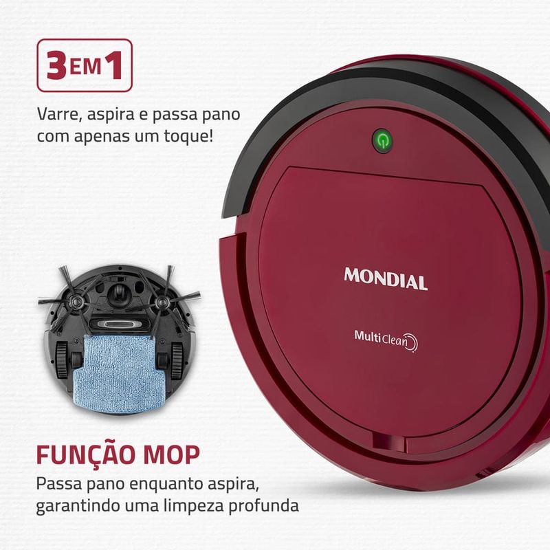 aspirador robô mondial multi clean rb-09 bivolt vermelho