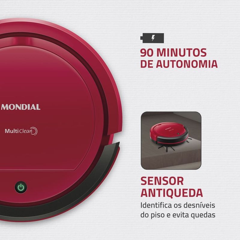 aspirador robô mondial multi clean rb-09 bivolt vermelho