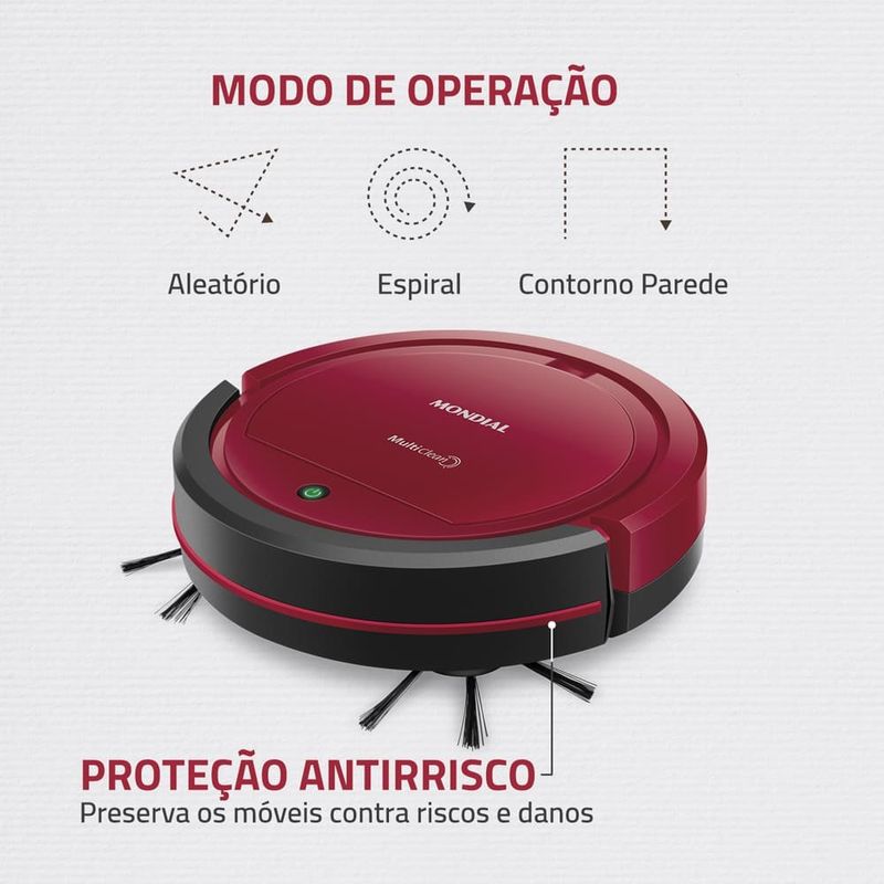 aspirador robô mondial multi clean rb-09 bivolt vermelho