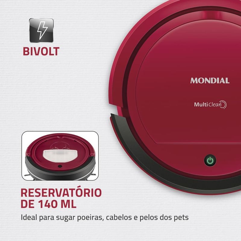 aspirador robô mondial multi clean rb-09 bivolt vermelho