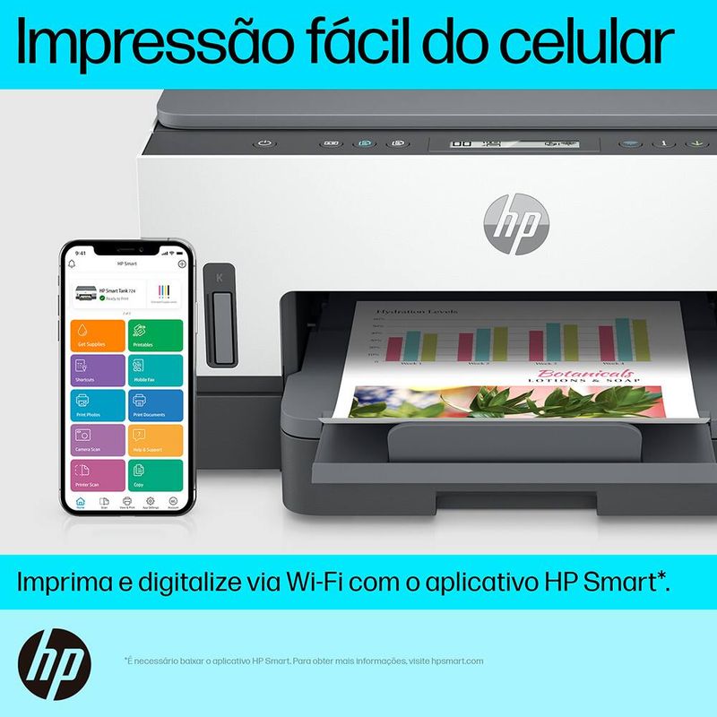 impressora multifuncional hp smart tank 724 com wireless bivolt branco