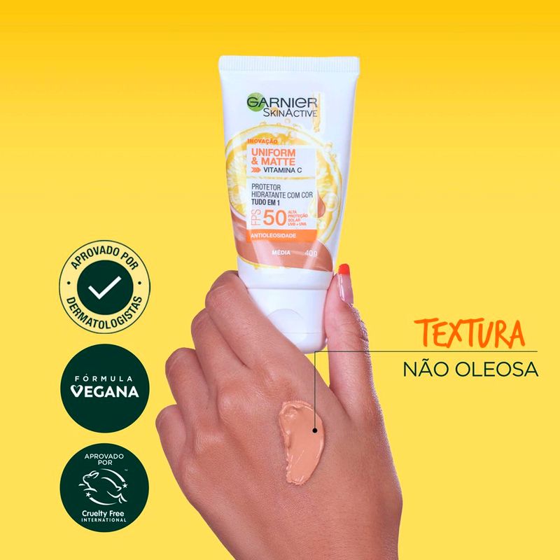 protetor solar facial hidratante garnier uniform & matte vitamina c fps 50 cor média 40g