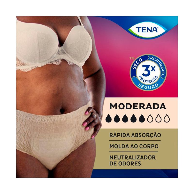 calcinha descartável tena pants discreet nude tamanho g/eg 16 unidades