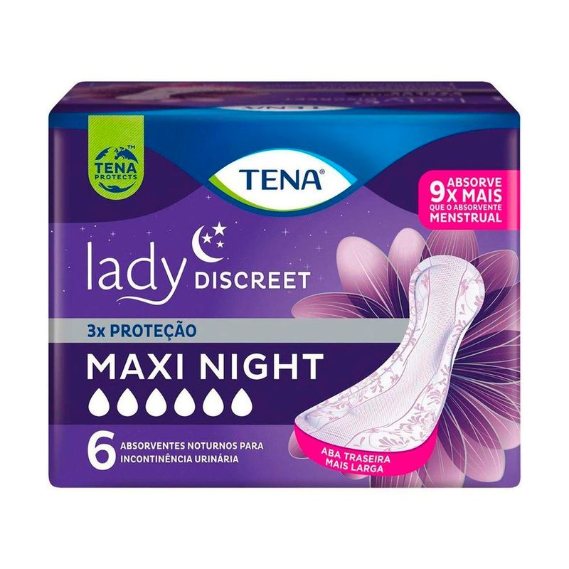 absorvente tena lady discreet maxi night 6 unidades