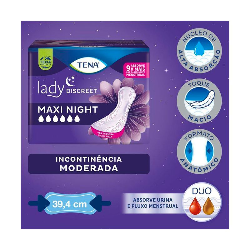 absorvente tena lady discreet maxi night 6 unidades
