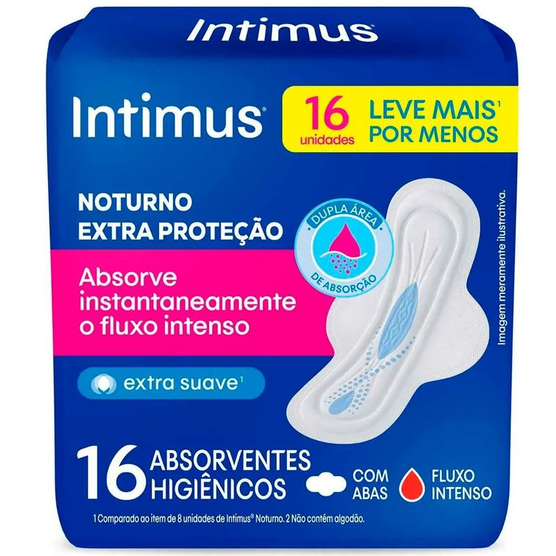 absorvente intimus noturno cobertura extra suave com abas 16 unidades