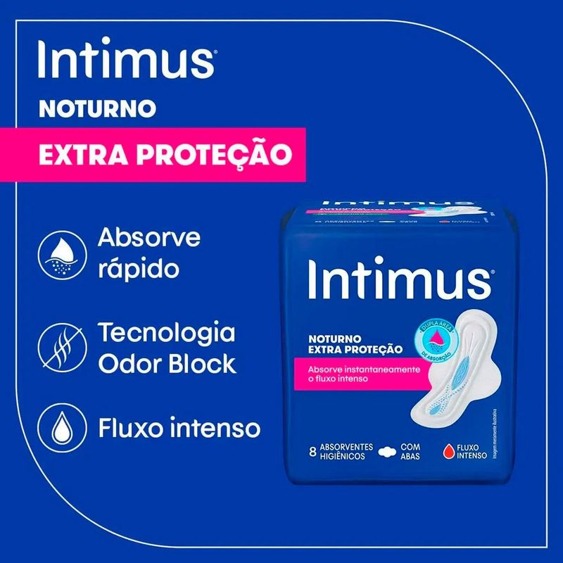 absorvente intimus noturno cobertura extra suave com abas 16 unidades