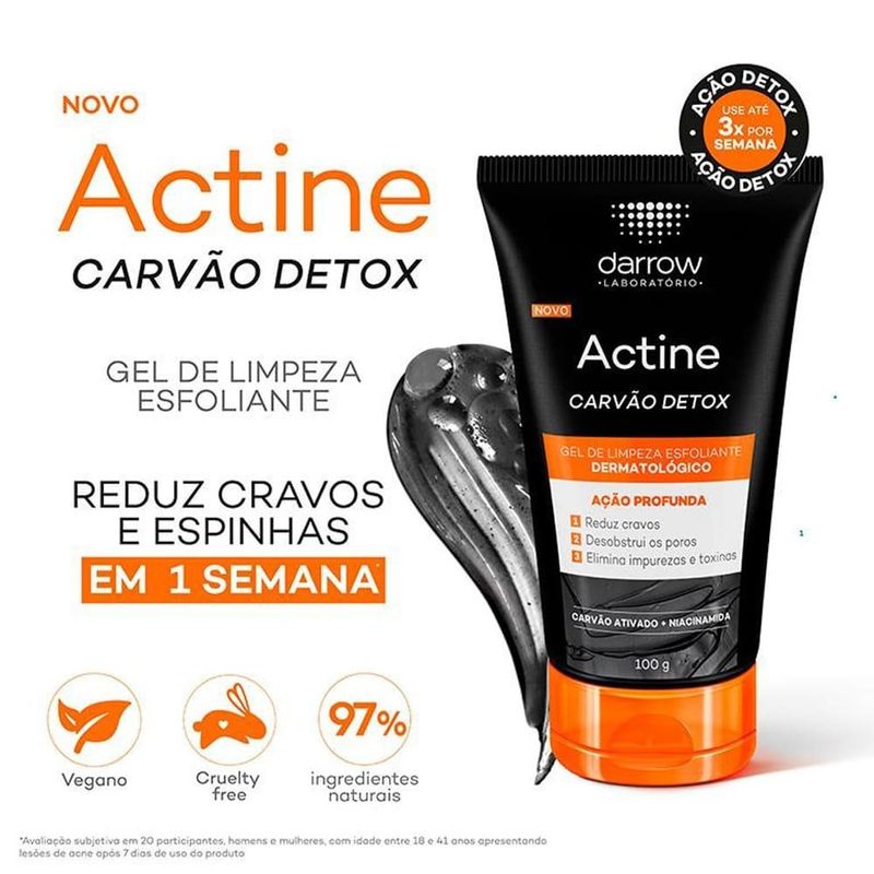 gel de limpeza esfoliante dermatológico actine carvão detox 100g