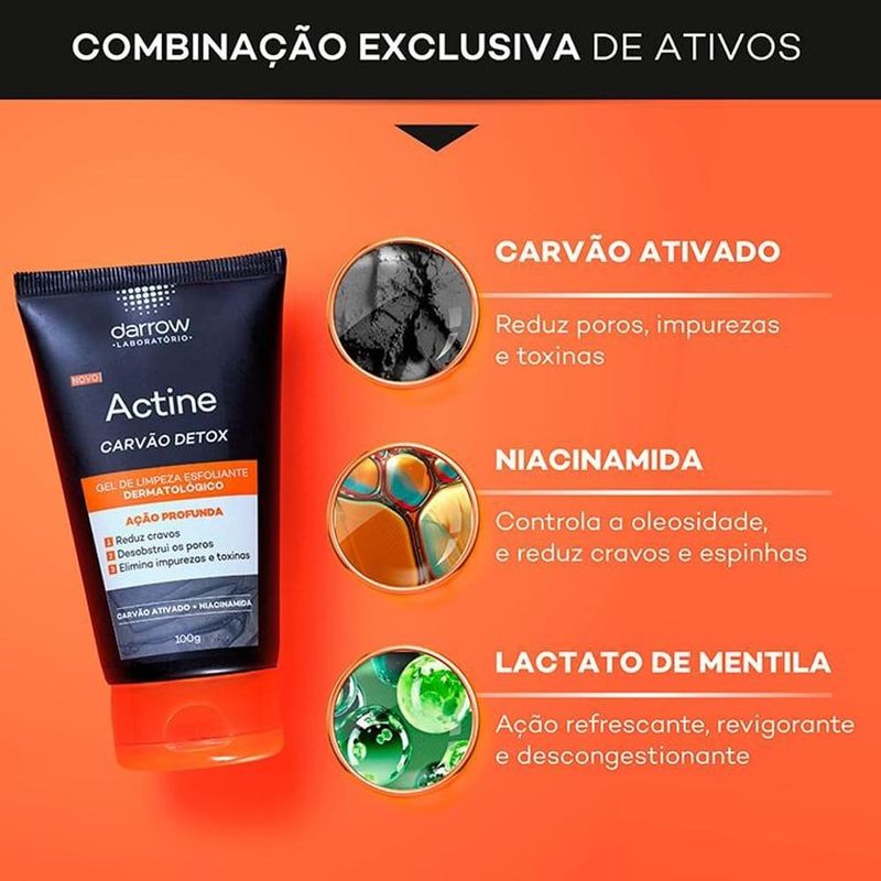 gel de limpeza esfoliante dermatológico actine carvão detox 100g
