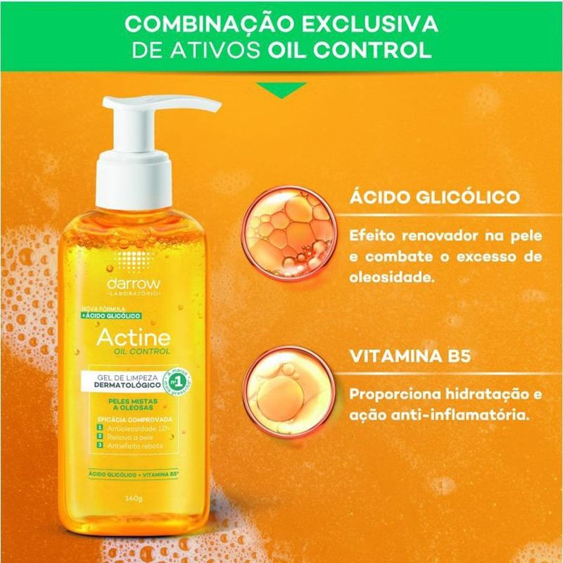 gel de limpeza dermatológico actine oil control 140g