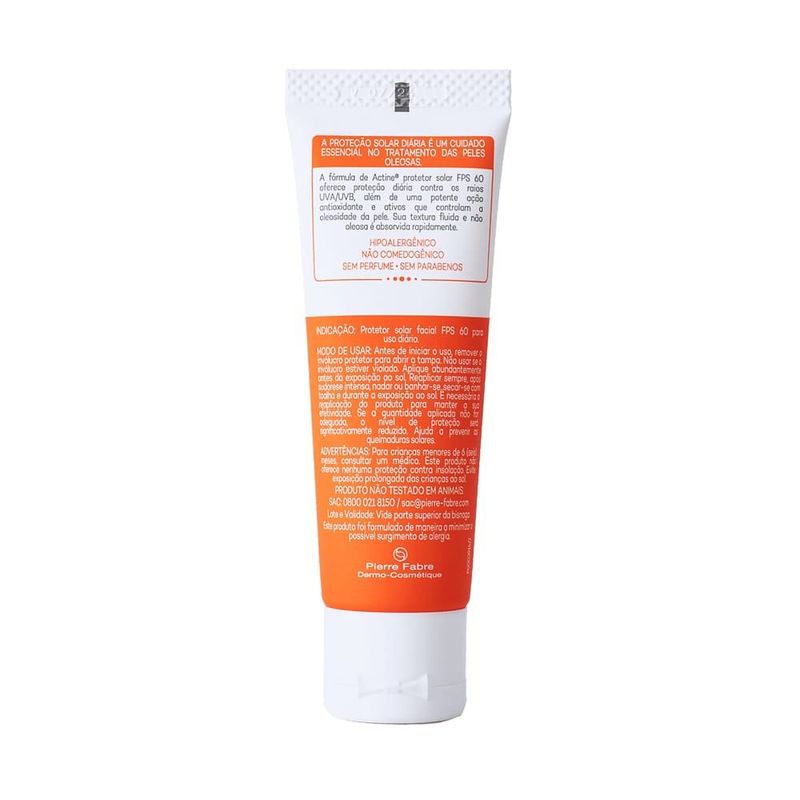 protetor solar facial fps 60 actine toque seco sem cor 40g