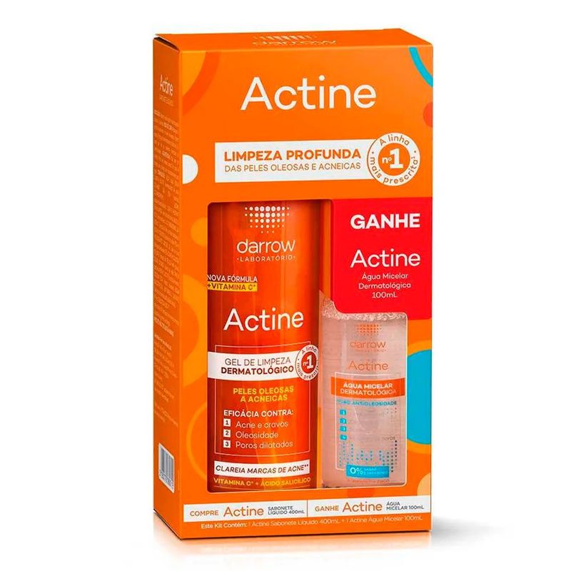 kit actine gel de limpeza 400ml + água micelar 100ml