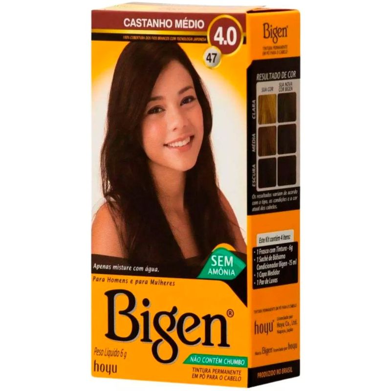 tinta para cabelo em pó bigen castanho médio 47 4.0
