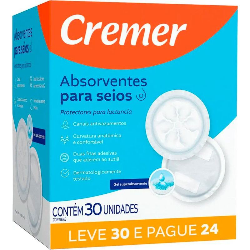 absorvente para seios cremer 30 unidades