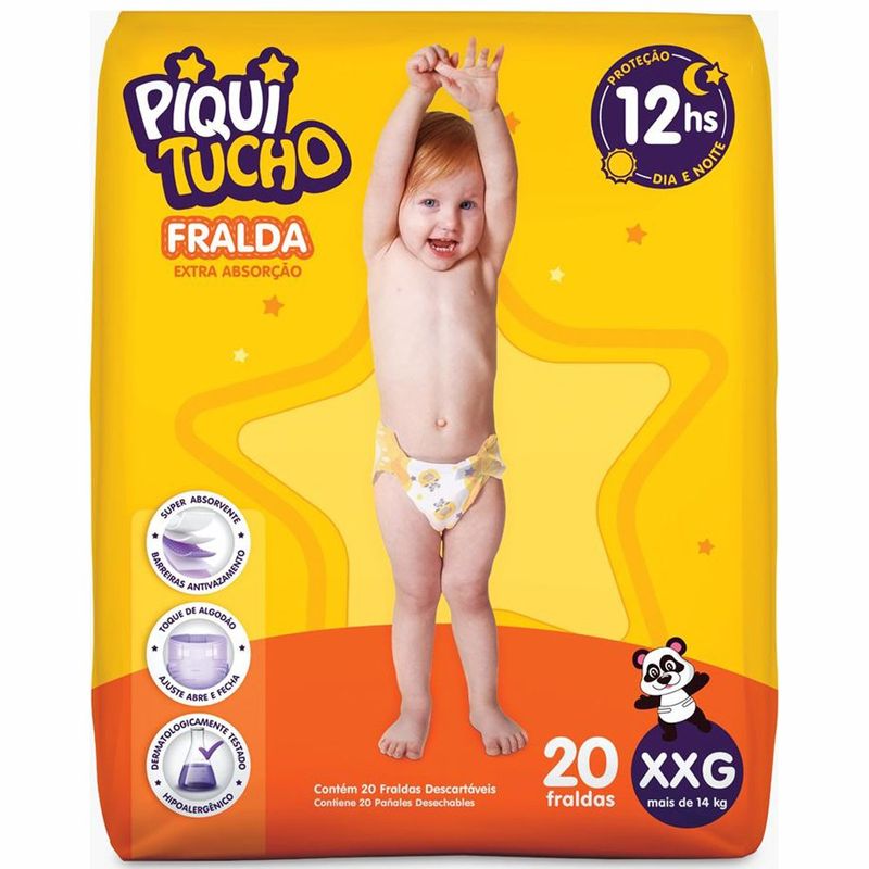 fralda descartável infantil piquitucho xxg 20 unidades