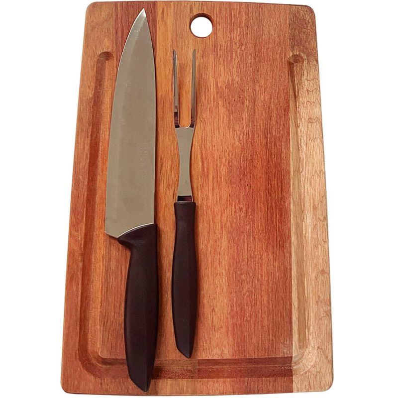 kit 3 peças para churrasco tramontina em madeira
