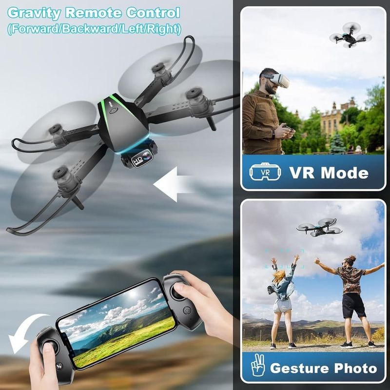 drone dobrável radclo com câmera 1080p hd lente ajustável 90° 2 baterias a-bi