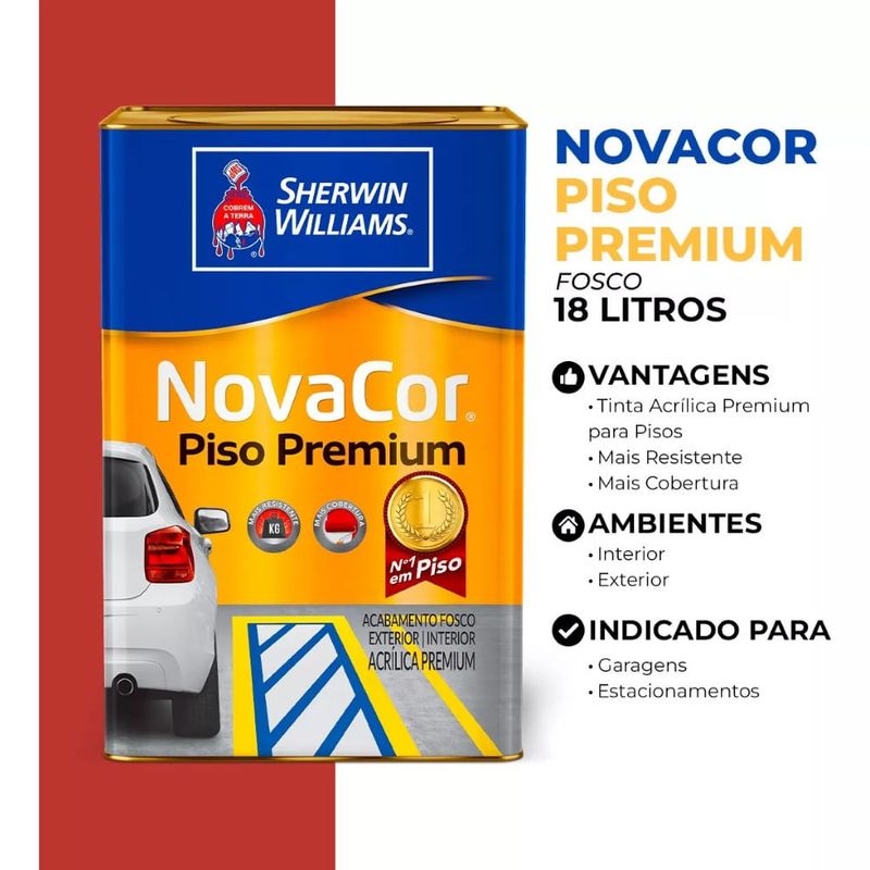 tinta acrílica sherwin-williams premium fosco novacor piso 18l 38089506 vermelho segurança (mp)