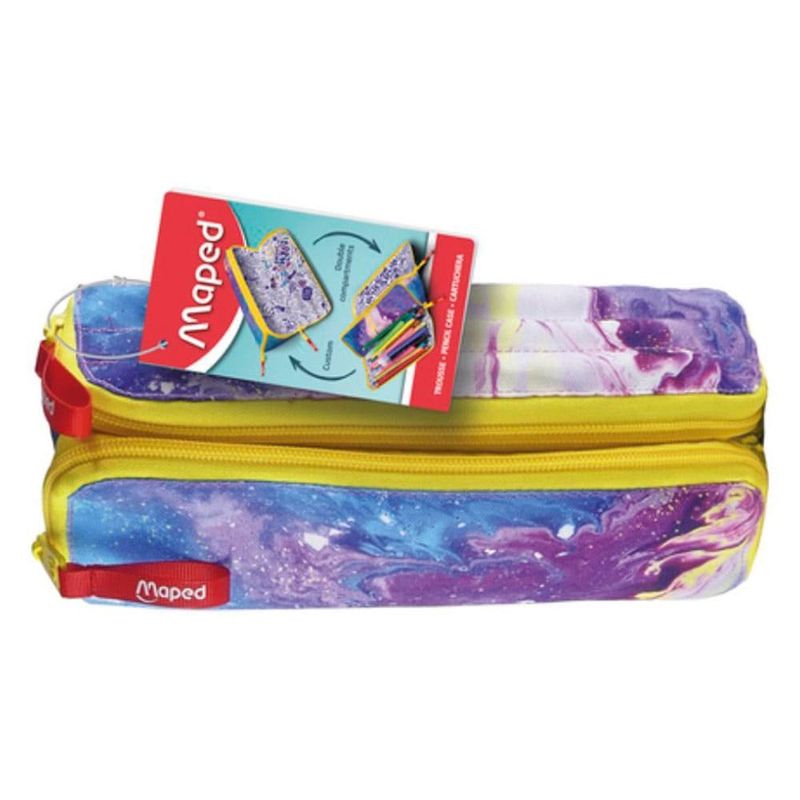 estojo escolar dupla face maped 2 divisórias mármore roxo (mp)