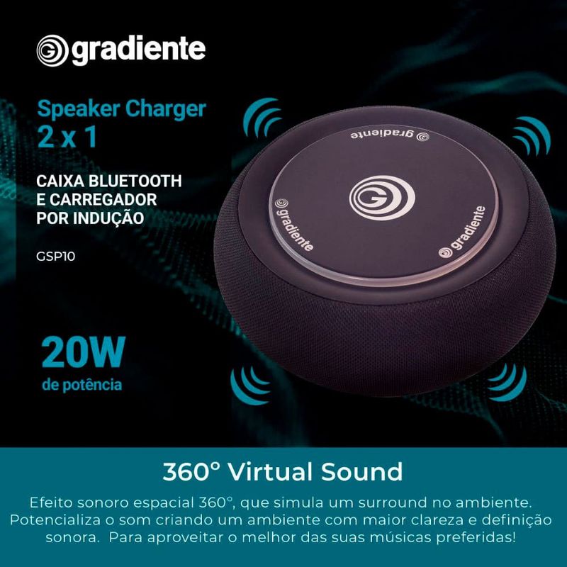 caixa de som bluetooth gradiente com carregador por indução 20w gsp10 preto (mp)