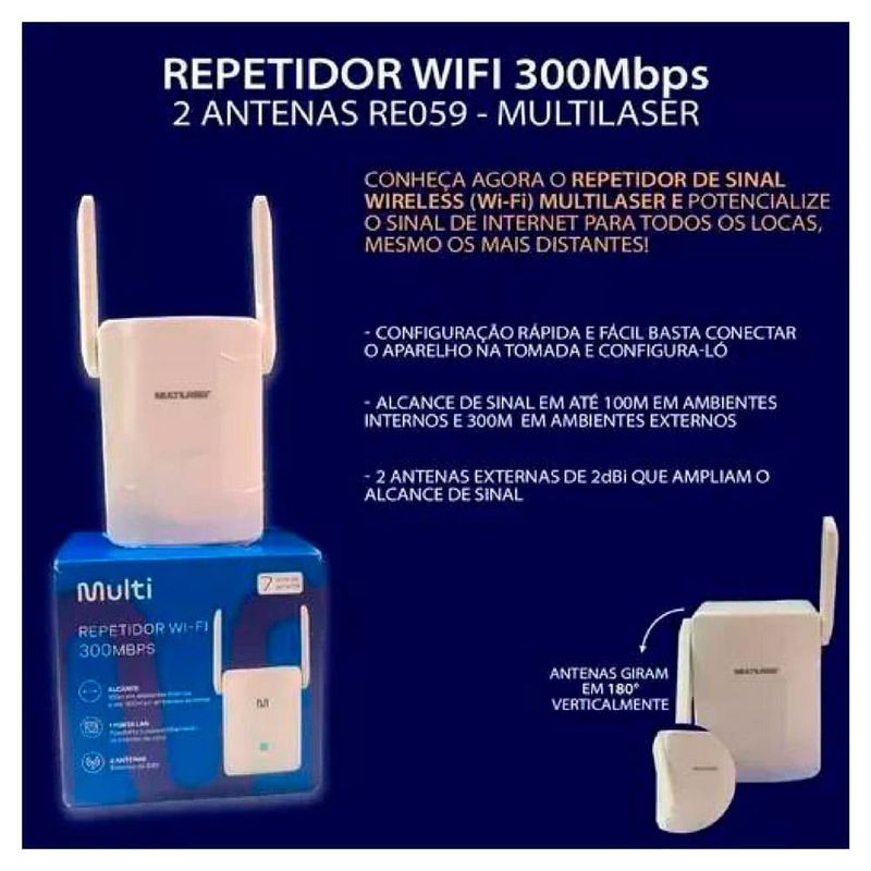 repetidor de sinal multilaser 300mbps bivolt 121w re059 (mp)