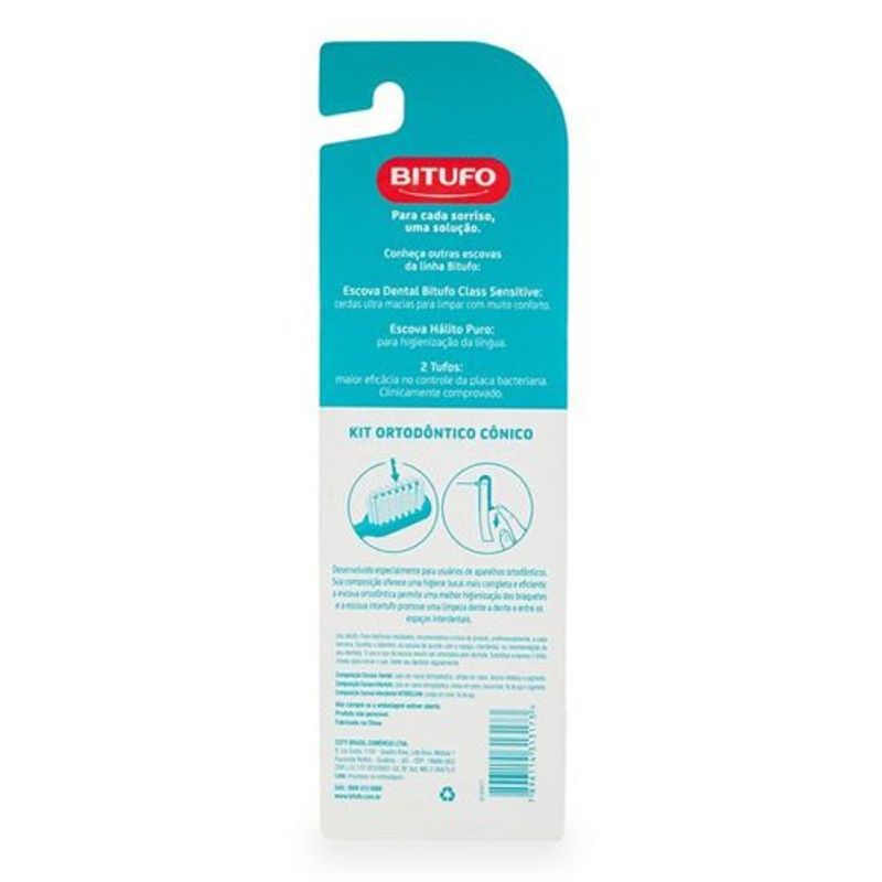 kit ortodôntico bitufo 1 escova de dente 1 escova interdental 6 refis interdentais cônicos