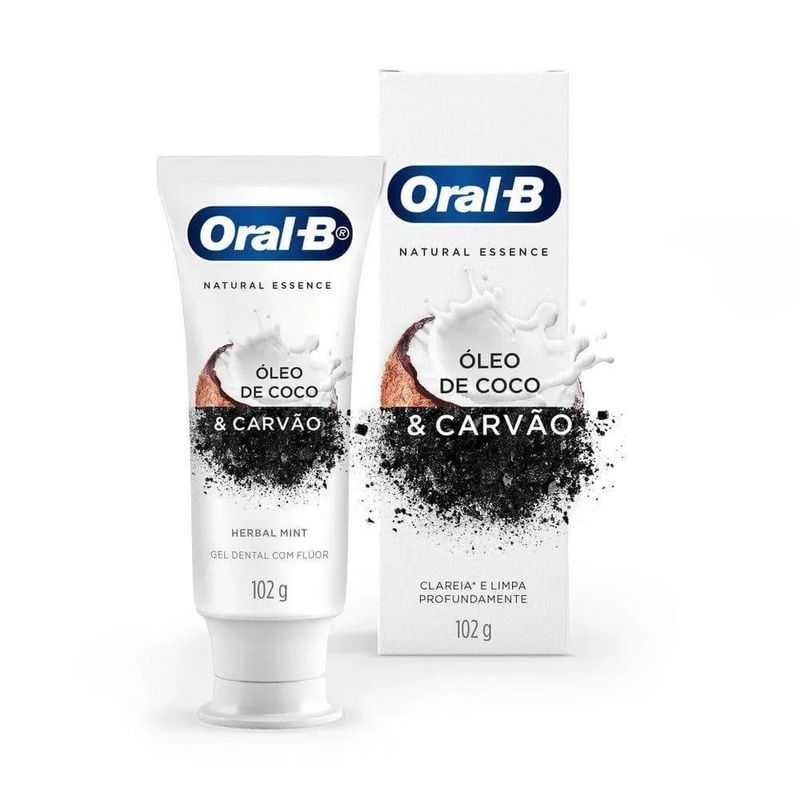 creme dental oral-b natural essence óleo de coco e carvão102g