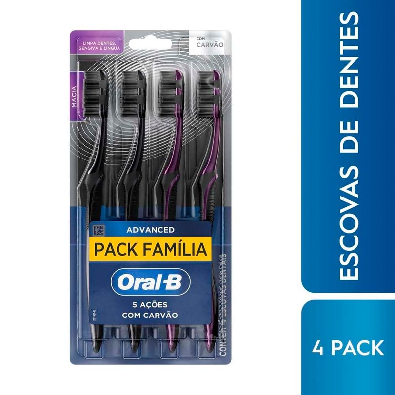escova de dente oral-b 5 ações com carvão macia 4 unidades