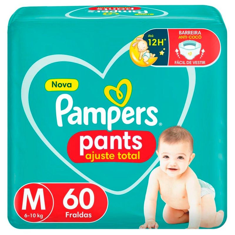 fralda descartável infantil pampers pants ajuste total m 60 unidades