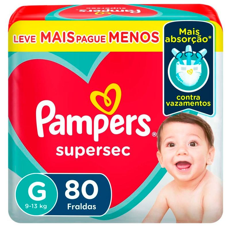 fralda descartável infantil pampers supersec g 80 unidades