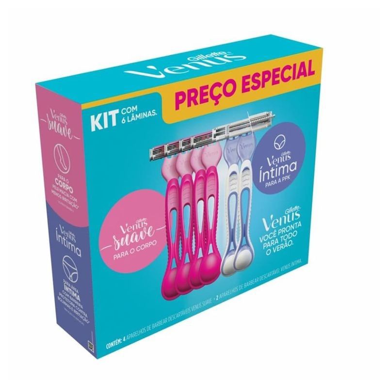 aparalho de depilar gillette venus suave 4 unidades e venus íntima 2 unidades