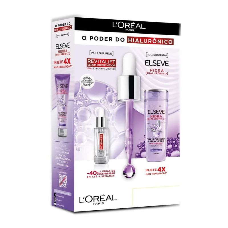 kit elseve hidra hialurônico 1 shampoo 375ml 1 condiconador 170ml 1 sérum rivitalif amostra 1,5ml