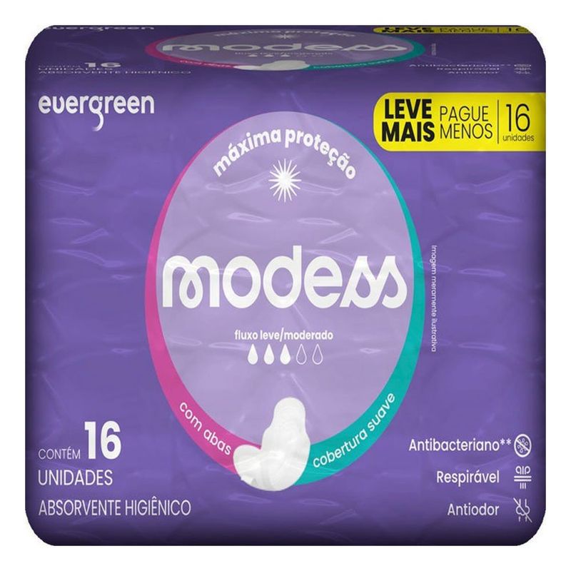 absorvente modess cobertura suave com abas 16 unidades