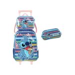 kit mochila de rodinha stitch + lancheira + estojo luxcel 3 peças azul (mp)