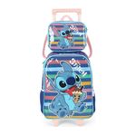 kit mochila de rodinha stitch + lancheira + estojo luxcel 3 peças azul (mp)