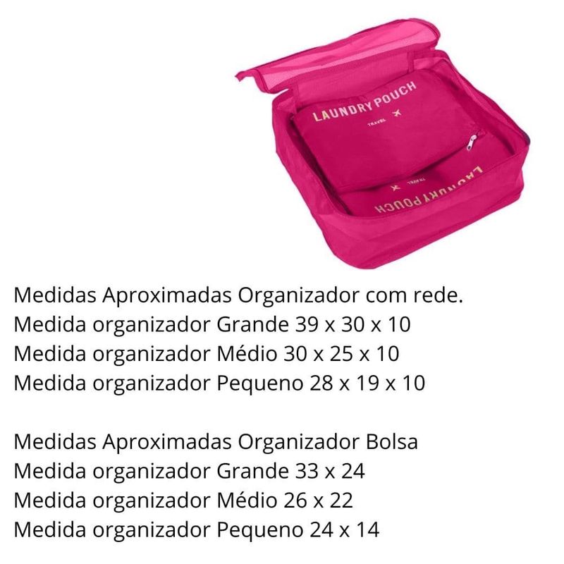 kit organizador de viagem polo king 6 peças pink pk03 (mp)