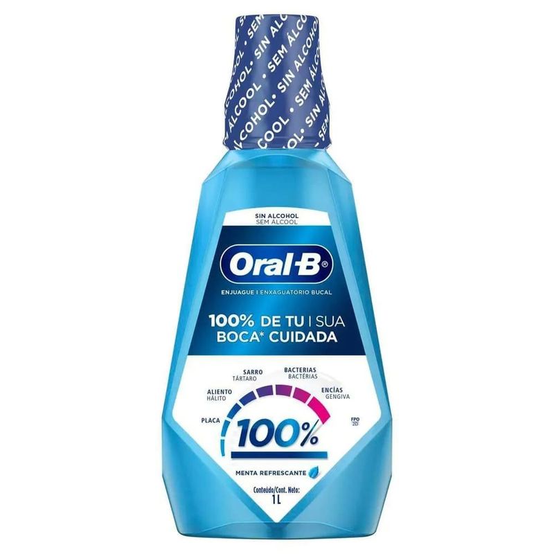 enxaguante bucal oral-b 100% menta refrescante 1l