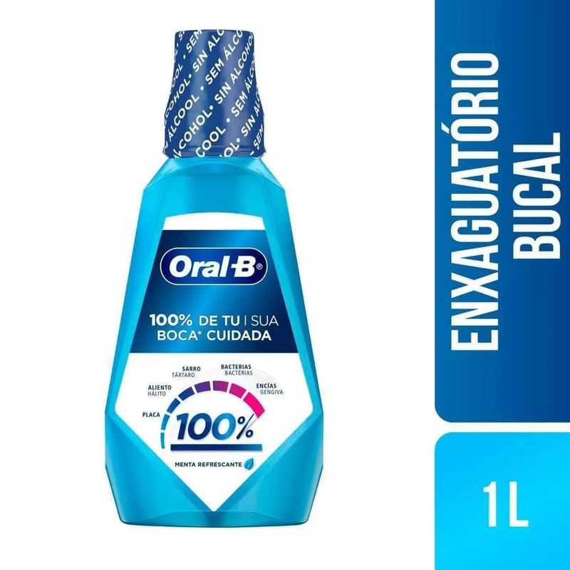 enxaguante bucal oral-b 100% menta refrescante 1l