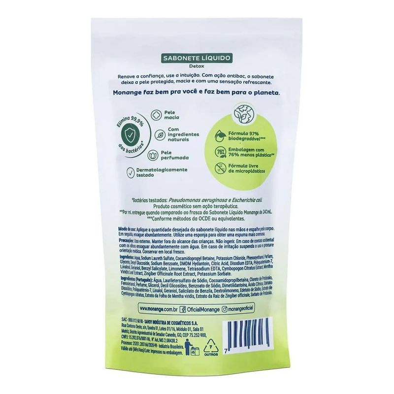 sabonete líquido detox monange refil 200ml