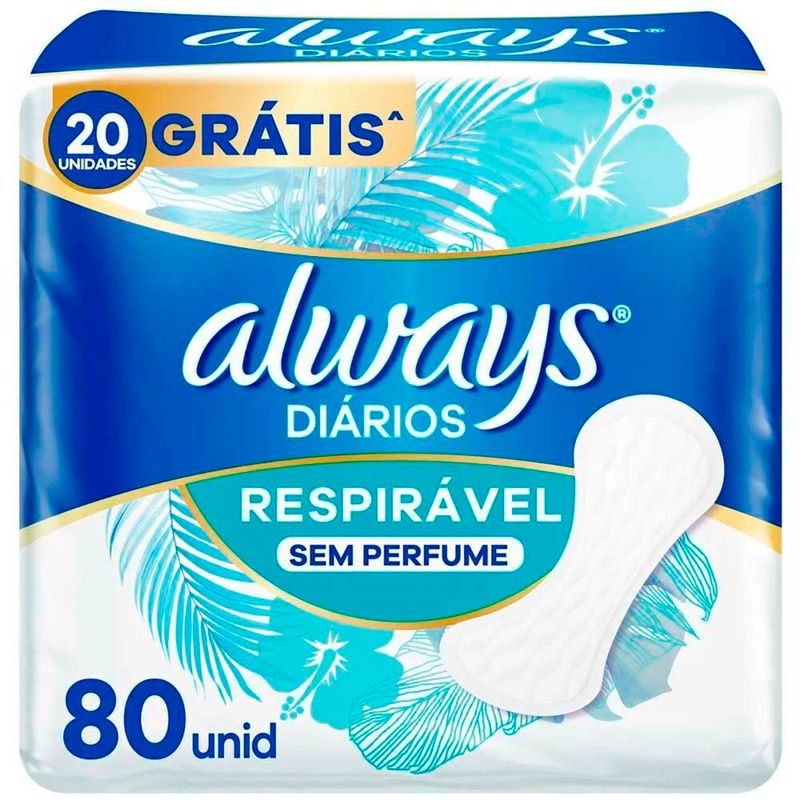 protetor diário always sem perfume respirável 80 unidades
