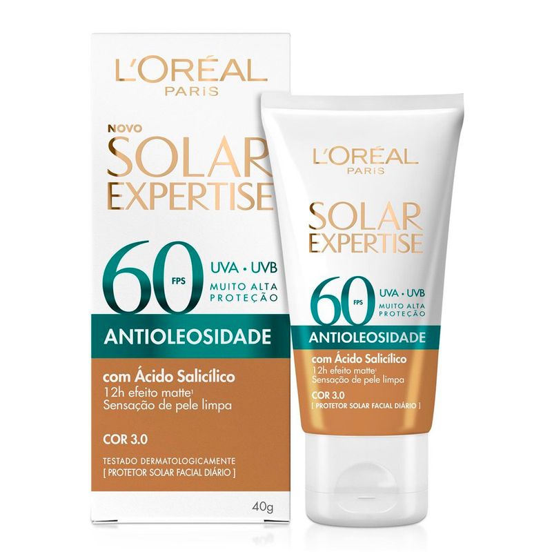 protetor solar facial l'oréal paris solar expertise antioleosidade fps60 cor 3.0 40g