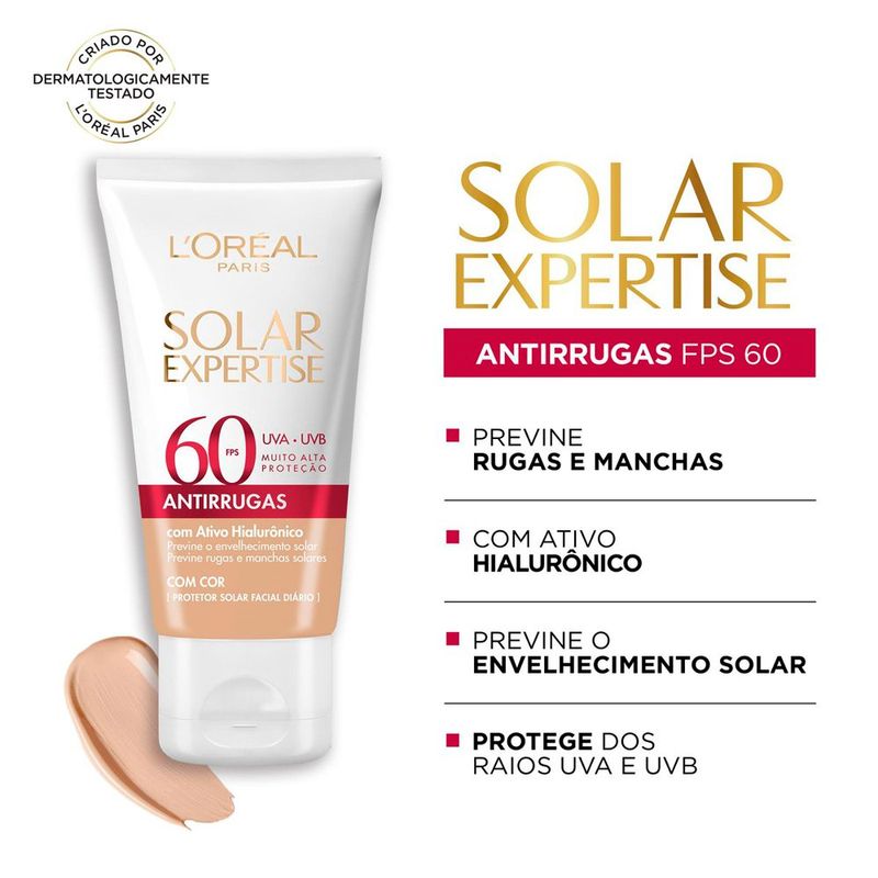 protetor solar facial l'oréal paris solar expertise antirrugas fps60 com cor 40g