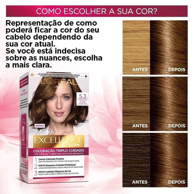 tinta para cabelo imédia excellence l'oréal paris castanho claro dourado 5.3