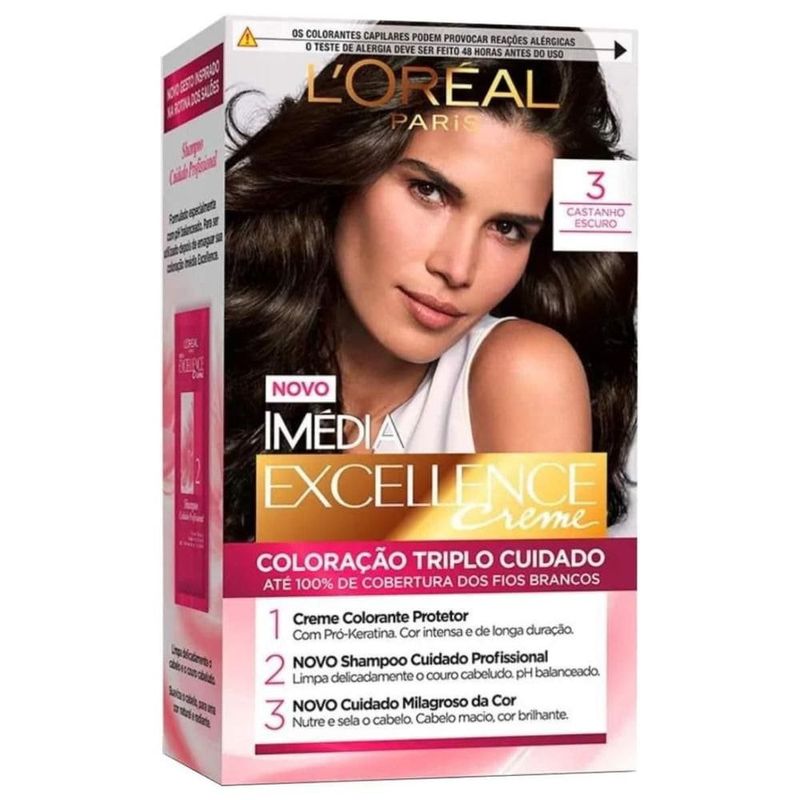 tinta para cabelo imédia excellence l'oréal paris castanho escuro 3